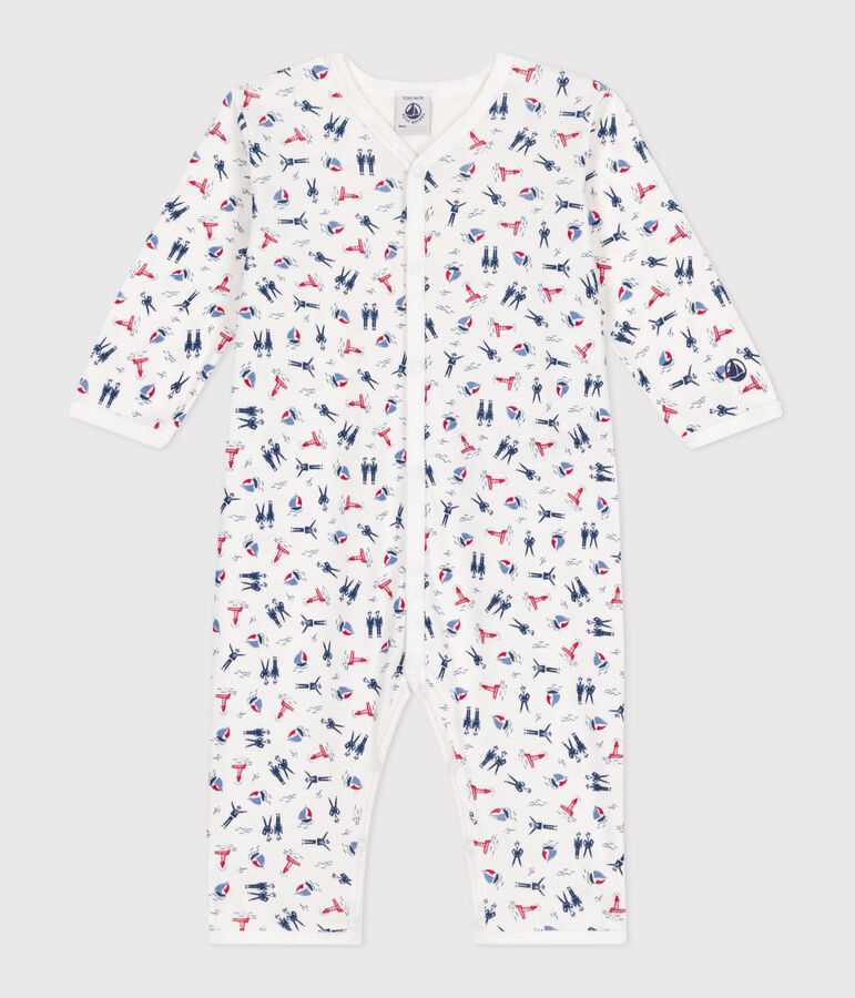 Pijama sin pies de algod&oacute;n estampado para beb&eacute; blanco/azul/multicolor
