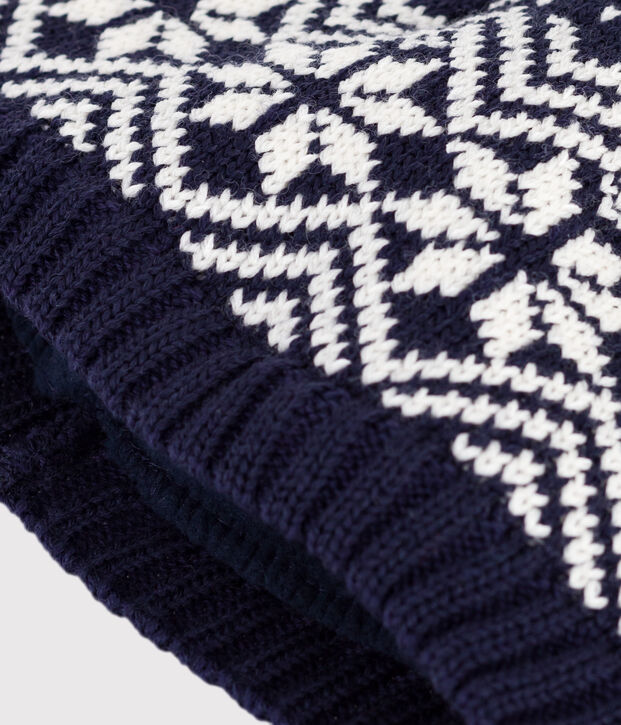 Gorro jacquard de lana para beb&eacute; azul/blanco