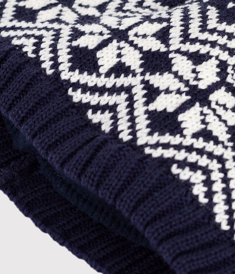 Gorro jacquard de lana para beb&eacute; azul/blanco