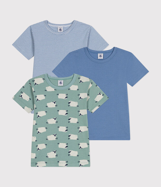 Juego de 3 camisetas infantiles de algod&oacute;n de manga corta con oveja multicolor
