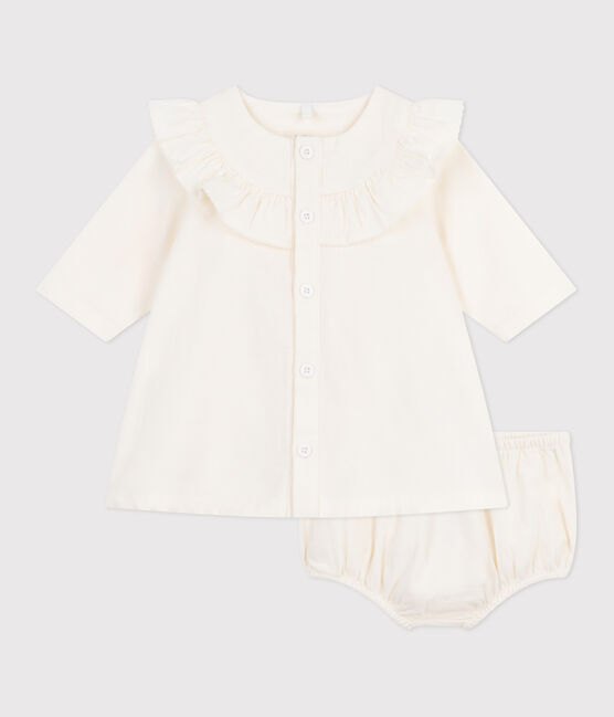 Vestido de ceremonia de pana con bordado y pololo para bebé crudo MILK