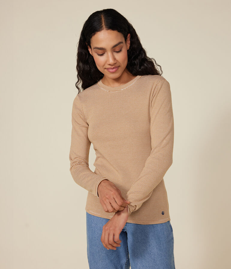Camiseta Iconique de manga larga de punto a rayas para mujer marron/blanco