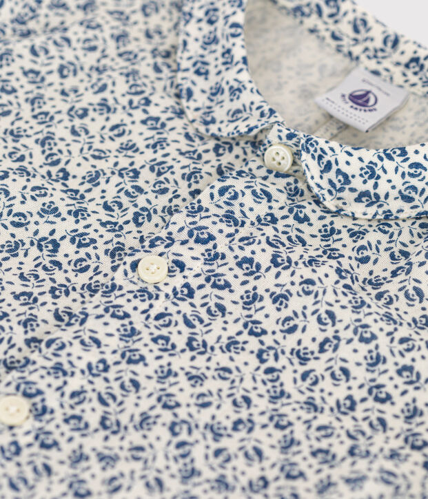 Mono corto de gasa de algod&oacute;n para beb&eacute; crudo/azul