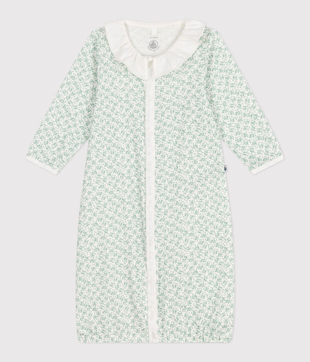 Mono saco de algod&oacute;n con cuello con flores para beb&eacute; blanco/multicolor