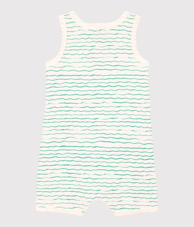 Mono corto de olas de algod&oacute;n de beb&eacute; blanco/verde