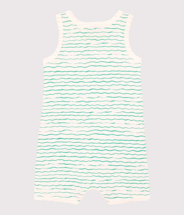 Mono corto de olas de algod&oacute;n de beb&eacute; blanco/verde