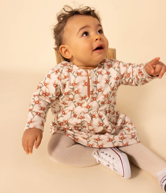 Vestido de manga larga de túbico acolchado estampado para bebé blanco AVALANCHE/ MULTICO