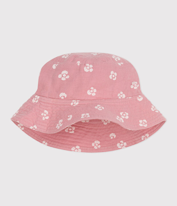 GORRO NI&Ntilde;A DE GASA DE ALGOD&Oacute;N CON FLORES ROSAS CAPLINE rosa/blanco