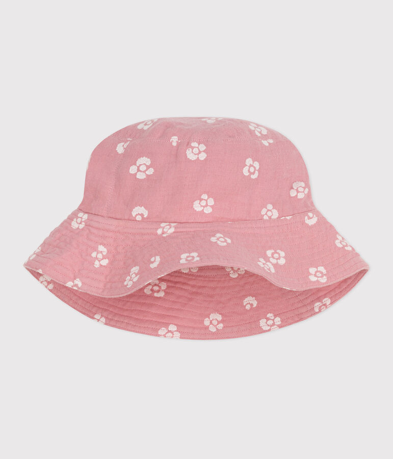 GORRO NI&Ntilde;A DE GASA DE ALGOD&Oacute;N CON FLORES ROSAS CAPLINE rosa CHARME/blanco MARSHMALLOW