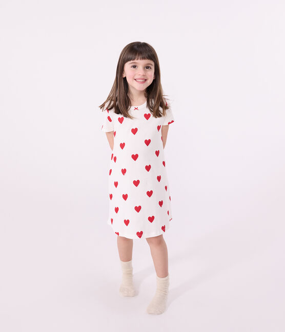 Camisón con corazones de algodón de niña blanco MARSHMALLOW/rojo TERKUIT