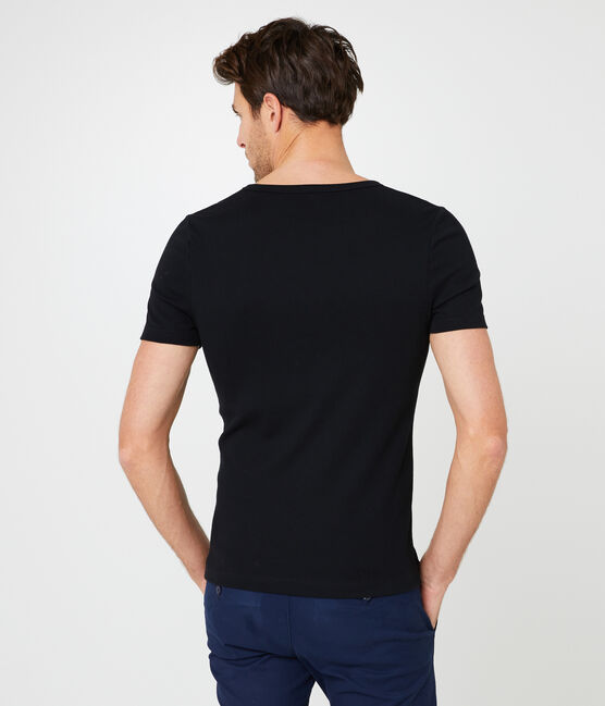 Camiseta manga corta de cuello pico para hombre negro NOIR