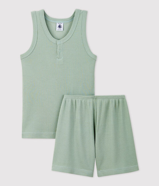 Pijama corto liso jade de algodón y lyocell de niño verde HERBIER