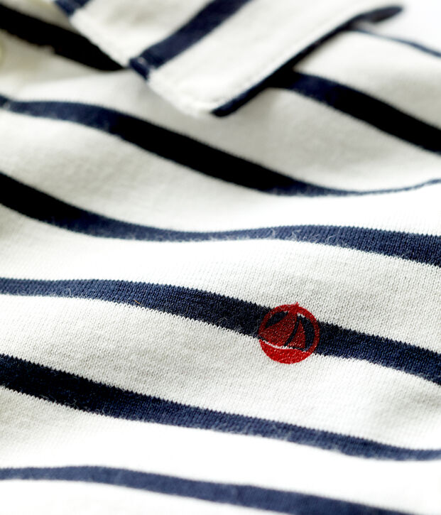 Polo de manga corta a rayas marineras de jersey para beb&eacute; blanco/azul