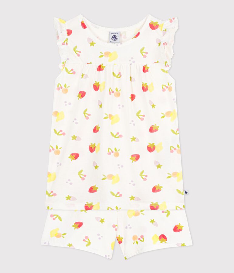 Pijama corto infantil de algod&oacute;n con estampado de frutas blanco/multicolor
