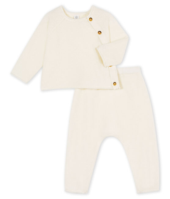 Conjunto de dos piezas para bebé niño, lana merinos y poliéster blanco MARSHMALLOW