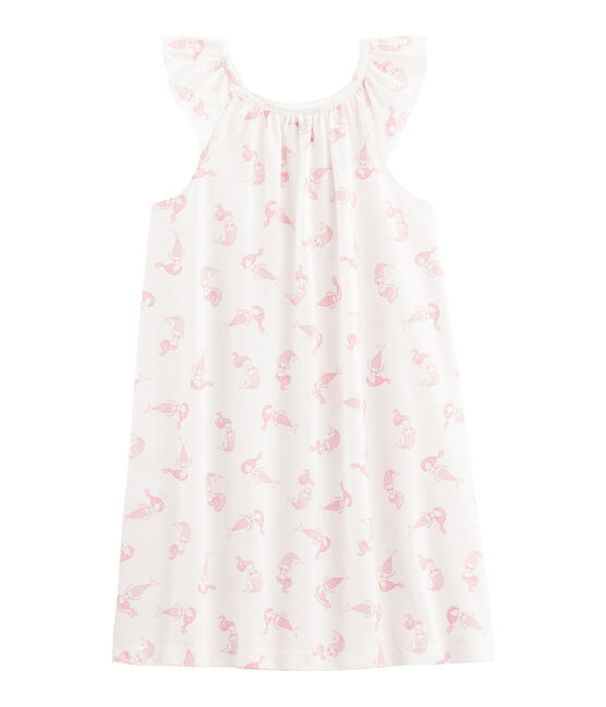 Camisón de algodón fino para niña blanco MARSHMALLOW/rosa ROSE