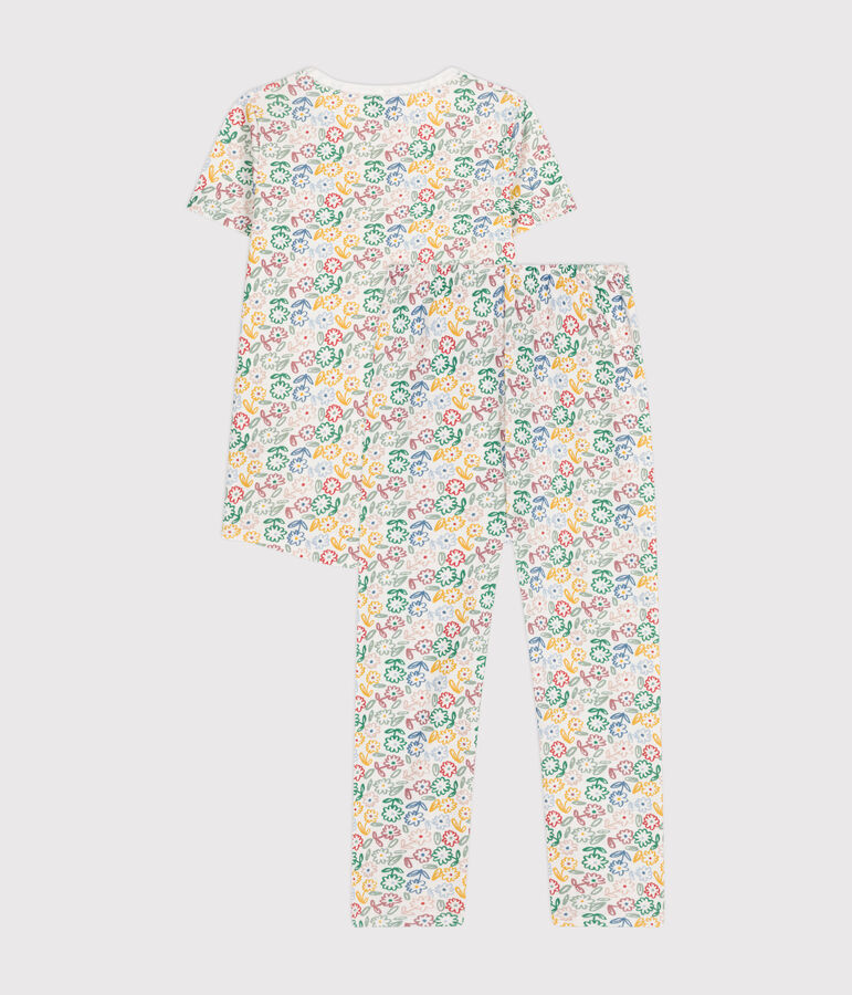 Pijama infantil de algod&oacute;n con estampado de flores blanco/multicolor