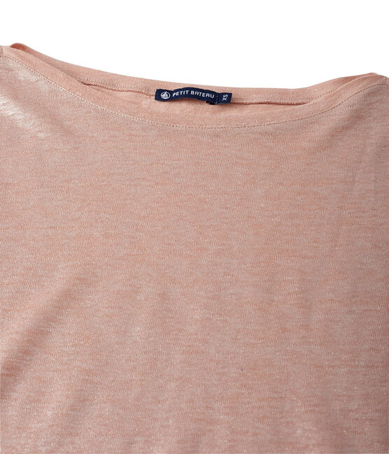 Camiseta de manga larga de lino brillante para mujer rosa ROSE/gris ARGENT