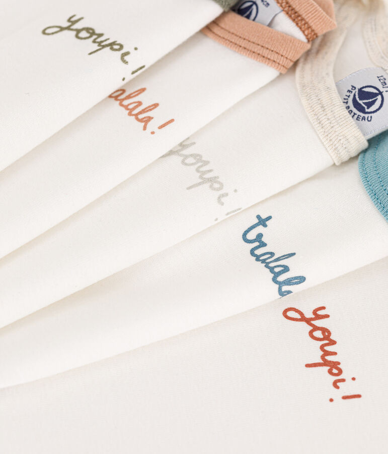 Juego de 5 bodis de manga corta de algod&oacute;n con inscripci&oacute;n youpi multicolor