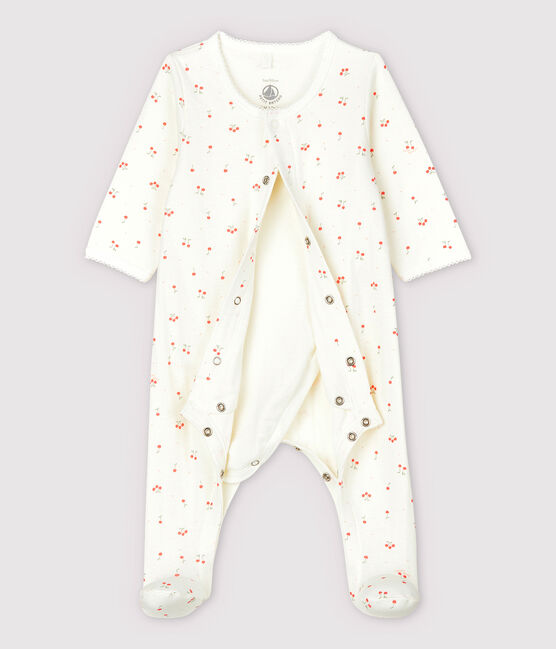 Bodyjama de cerezas de tejido tubular de algodón ecológico de bebé blanco MARSHMALLOW/blanco MULTICO