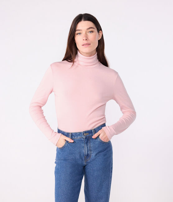 Camiseta de cuello alto Icónica de algodón para mujer rosa JOLI