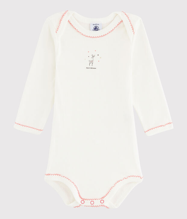 Bodi de manga larga de beb&eacute; ni&ntilde;a blanco