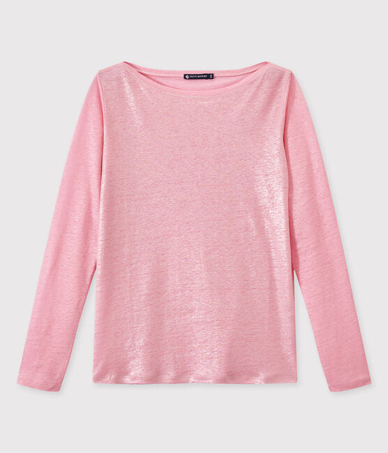 Camiseta de manga larga de lino para mujer rosa BABYLONE/gris ARGENT