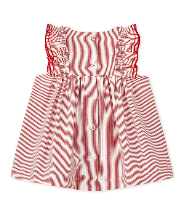 Vestido para beb&eacute; en popelina a rayas blanco/rojo