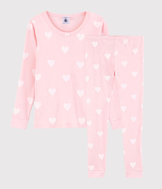 Pijama snugfit de corazón rosa de algodón ecológico de niña rosa MINOIS/blanco MARSHMALLOW