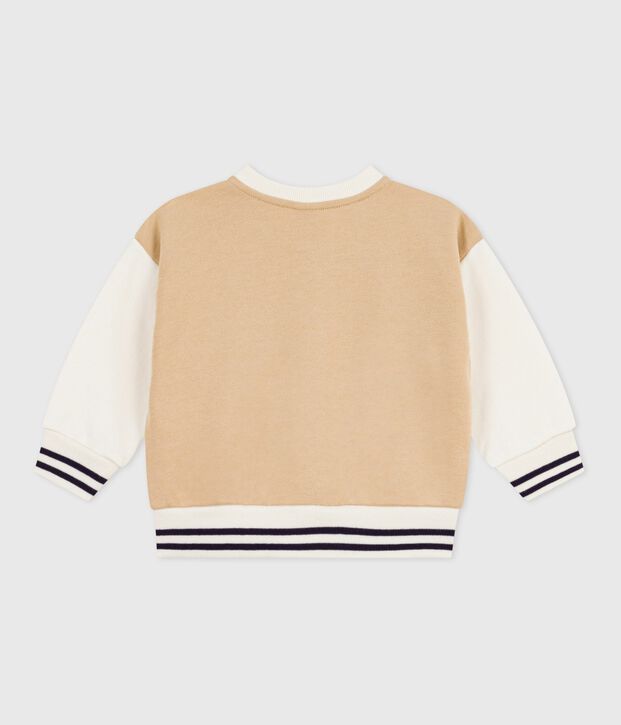 Chaqueta teddy colorblock de algod&oacute;n con insignia para beb&eacute; beige/crudo