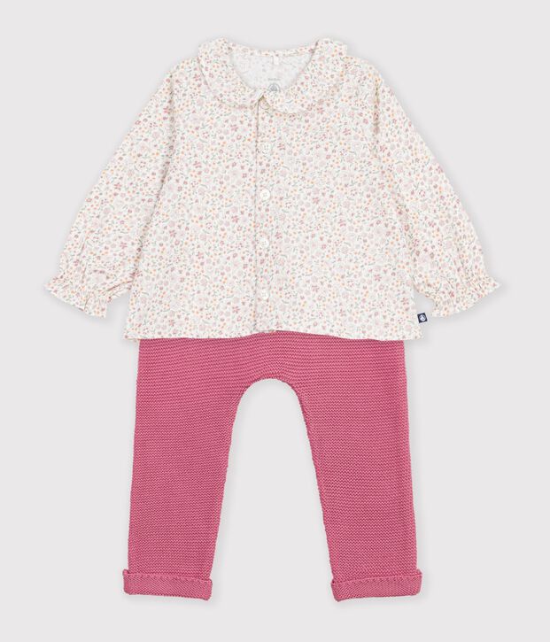Conjunto de algod&oacute;n con estampado de flor para beb&eacute; multicolor
