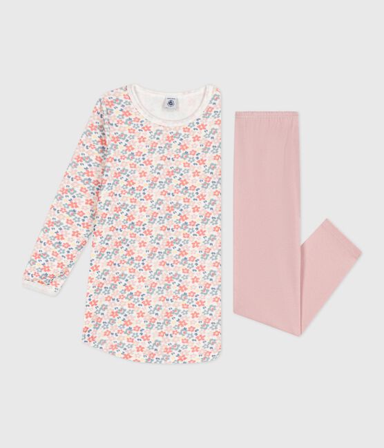 Camisón y leggings infantiles de terciopelo con estampado de flores rosa JOLI/blanco MULTICO
