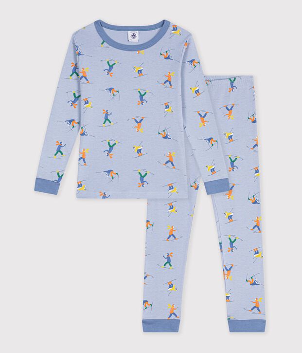 Pijama infantil muy ajustado de algod&oacute;n con estampado azul/blanco/multicolor