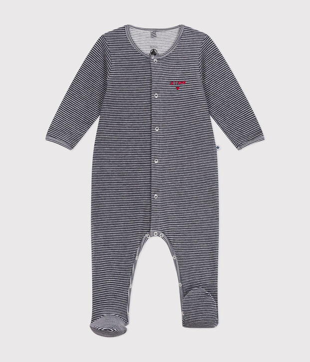 Pijama de terciopelo para beb&eacute; azul/blanco