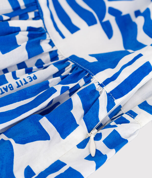 Vestido infantil largo de tirantes de algod&oacute;n estampado azul/azul