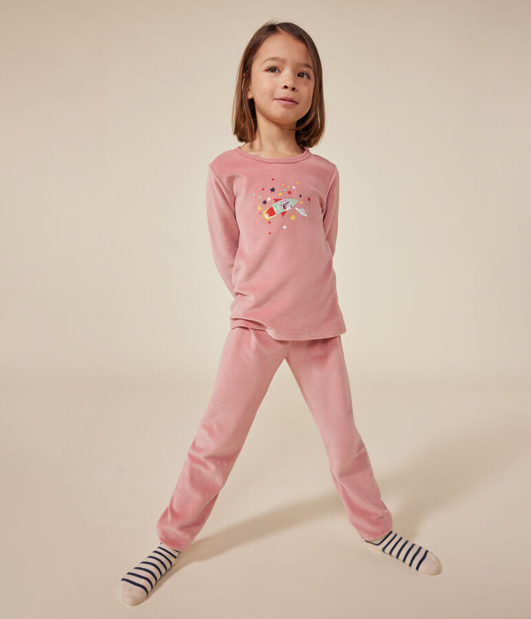 Pijama infantil liso de terciopelo rosa