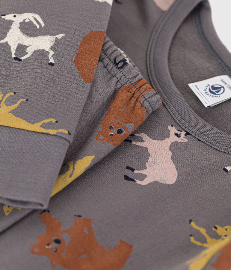 Pijama de felpa con animales para ni&ntilde;o/ni&ntilde;a gris/multicolor