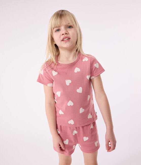 Pijama corto infantil de algodón con corazones rosa ROSEWOOD/ MARSHMALLOW