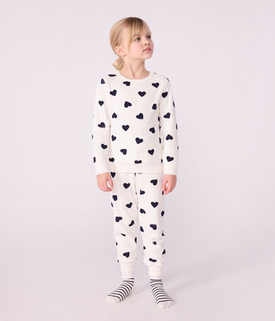 Pijama infantil de rizo de algod&oacute;n con estampado de corazones