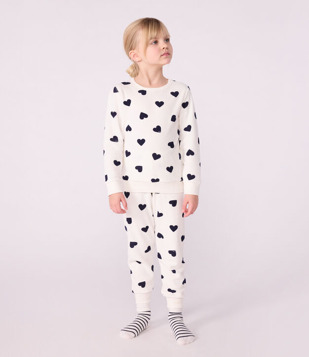 Pijama infantil de rizo de algod&oacute;n con estampado de corazones azul/azul