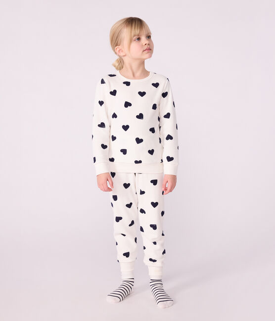 Pijama infantil de rizo de algodón con estampado de corazones azul MILK/ SOIR