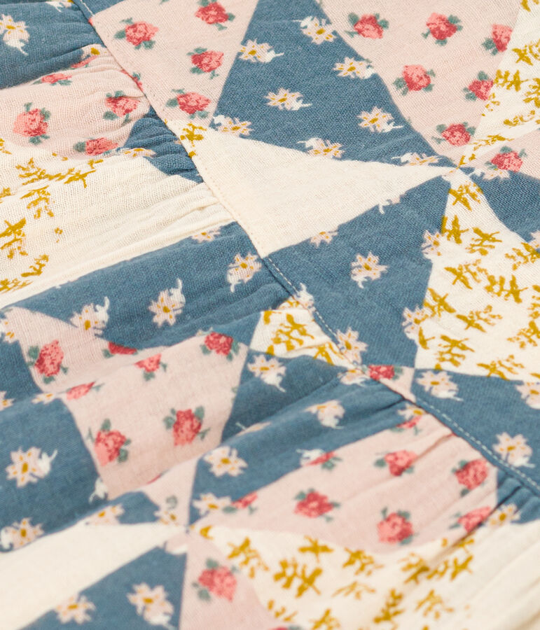 Vestido estampado de manga corta de gasa de algod&oacute;n para beb&eacute; crudo/multicolor