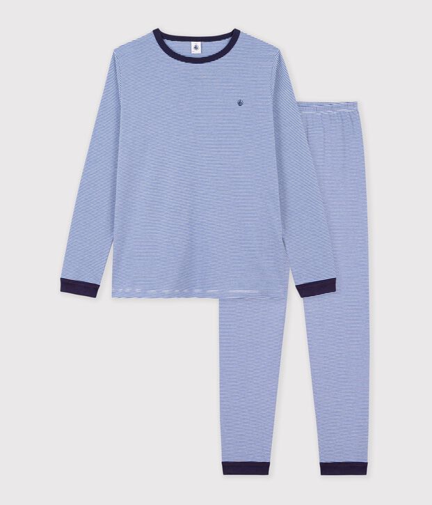 Pijama infantil de algod&oacute;n a rayas azul/blanco