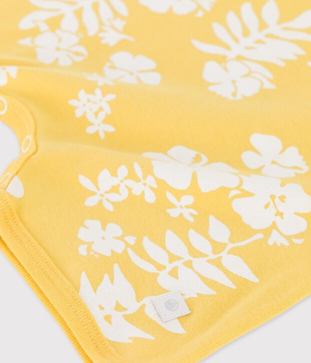 Pelele corto hawaiano de algod&oacute;n de beb&eacute; amarillo/blanco