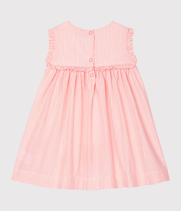 Vestido sin mangas a rayas para beb&eacute; ni&ntilde;a blanco/rosa