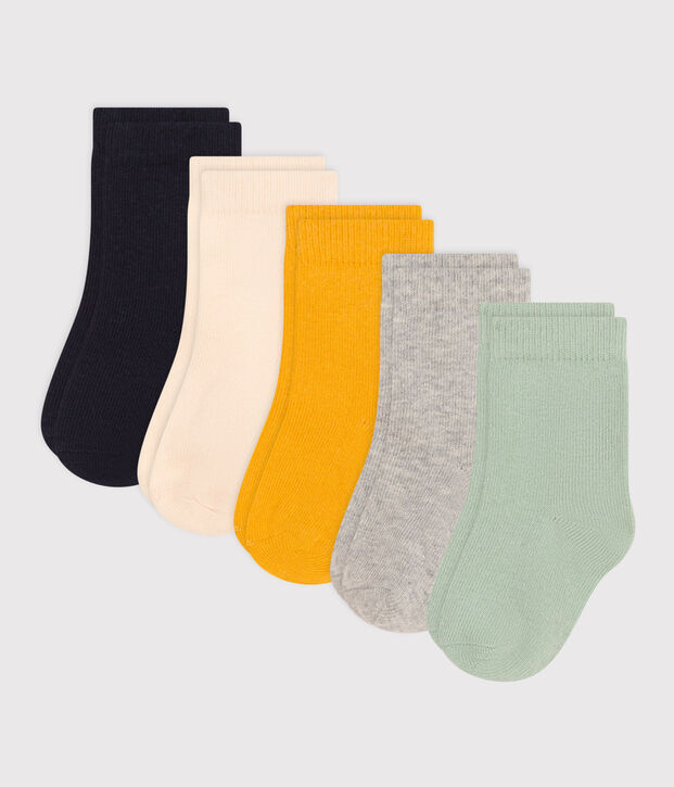 5 pares de calcetines de algod&oacute;n lisos para beb&eacute; multicolor