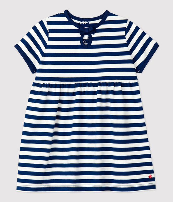 Vestido de bebé de manga corta a rayas de jersey  azul MEDIEVAL/blanco MARSHMALLOW