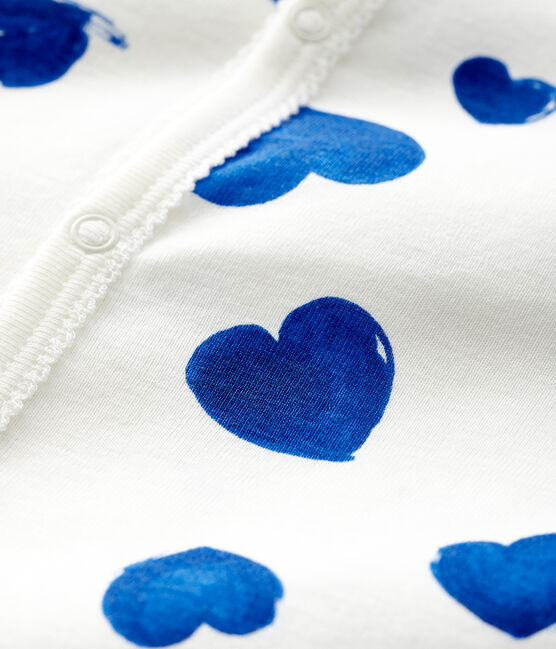 Pelele sin pies de punto acanalado con corazones azules para bebé niña blanco MARSHMALLOW/blanco MULTICO