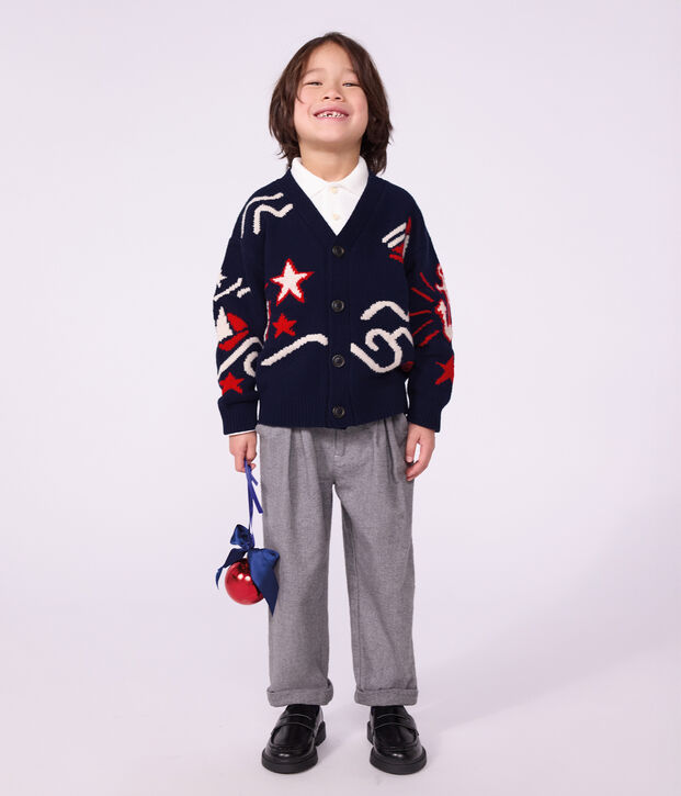 C&aacute;rdigan infantil de lana y algod&oacute;n con estampado rojo/multicolor