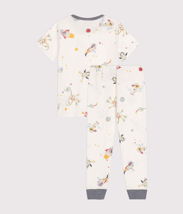 Pijama infantil de algod&oacute;n con estampado espacial blanco/multicolor